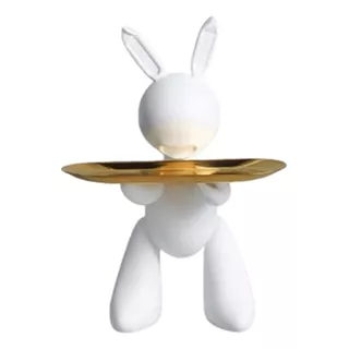 Figura Decorativa Conejo Bandeja Cerámica 32 Cm 