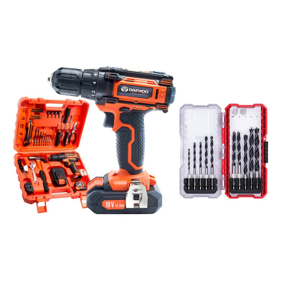 Taladro Atornillador Percutor Inalambrico 18v + Kit Einhell Color Naranja Claro