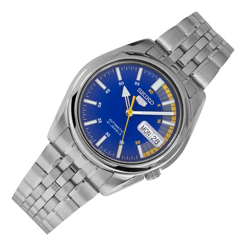 Reloj Seiko 5 Automático Snk371 K1 Color de la malla Acero Color del bisel Acero Color del fondo Azul con amarillo