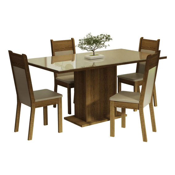 Juego De Comedor Greta Con 4 Sillas Crema/marron/beige