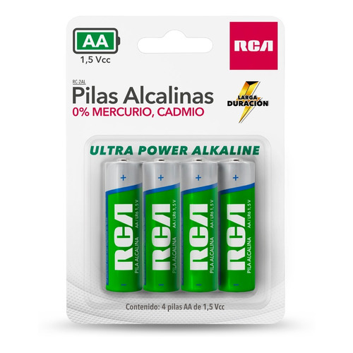 Pilas alcalina RCA doble AA 0% mercurio 4 unidades