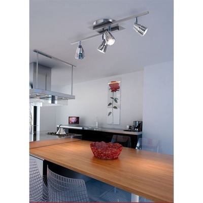 Plafon 4 Luces Doble Cobra Acero Apto Led Moderno Luz Desing