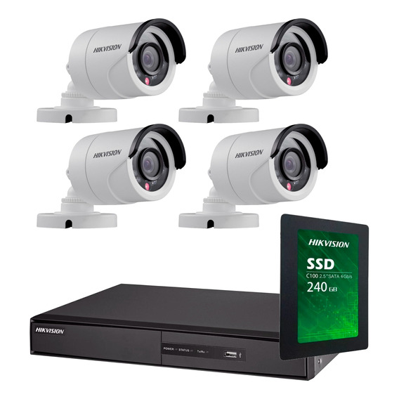 Kit Seguridad Hikvision Full Hd Dvr 8 + Disco 1 Tb Instalado + 4 Camaras 2mp 1080p Exterior Infrarrojas Domos + Ip M3k