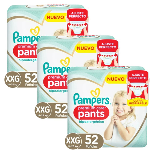 3un Pañales Pampers Premium Care Pants Xxg 52 un