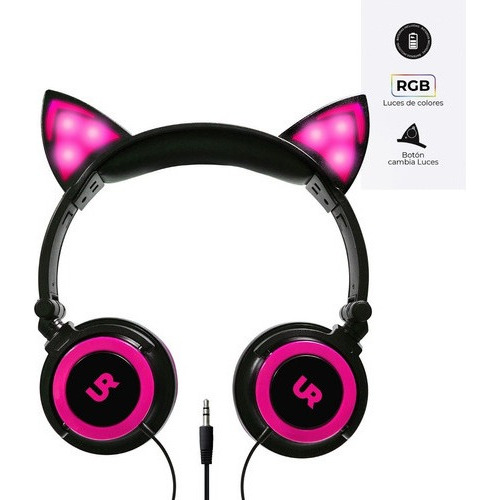 Audifonos Orejas De Gato Urbano Cat Luces Led Alambrico Color Rosa