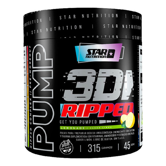 Pump 3d Ripped 315 Gr Star Nutrition Pre Entreno + Quemador Sabor Lemonade