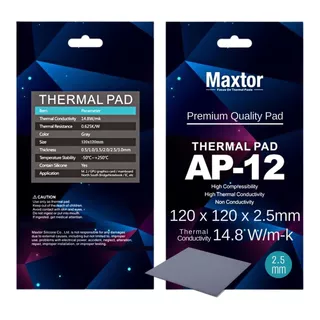 Pad Térmico Maxtor Ap-12 120x 120x 2.5mm Intensivo 14.8w/m-k
