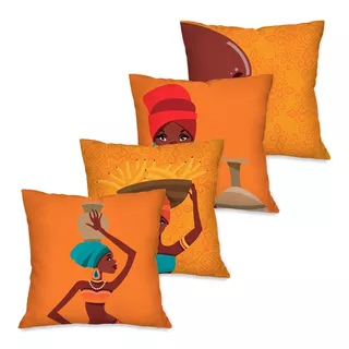 Kit Com 4 Capas Para Almofadas Decorativas Africano Dcorô