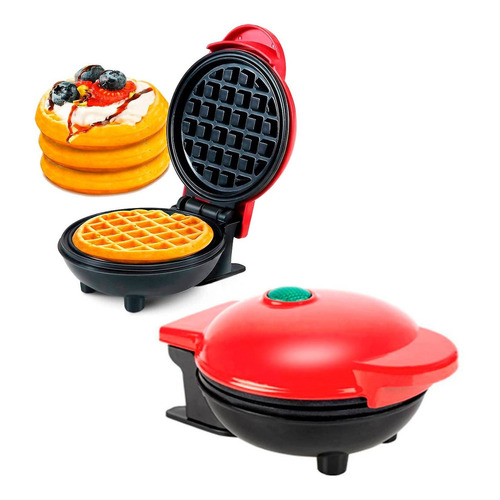 Mini Waflera Maquina Waffle Electrica Antiadherente 350w Ax Color Rojo