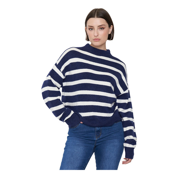 Sweater Mujer Rayas Navy Lineas Crudas Corona