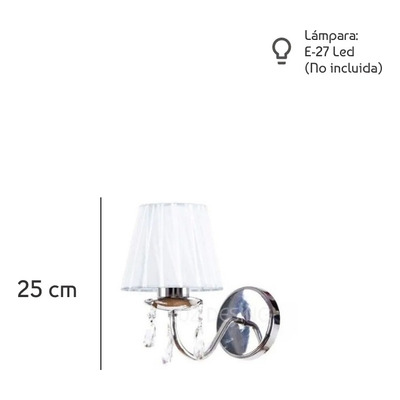 Aplique London Cromo Cairel Cristal Pantalla Organza E-27