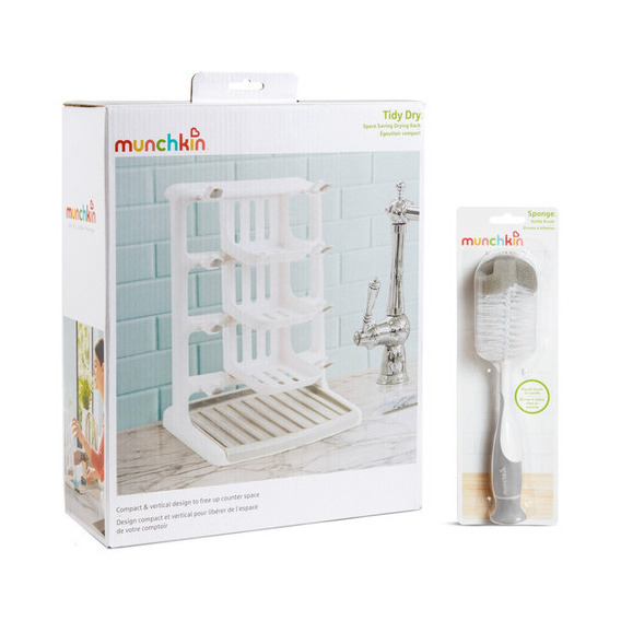  Set Escurridor Y Cepillo Teteros Gris Munchkin 