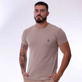 Camiseta Básica Slim Fit Masculina Lisa Algodão Bege