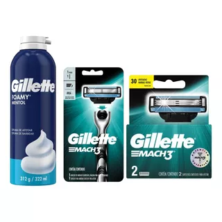 Combo Gillette Mach3 Máquina Repuesto Espuma Mentol 312 Gr