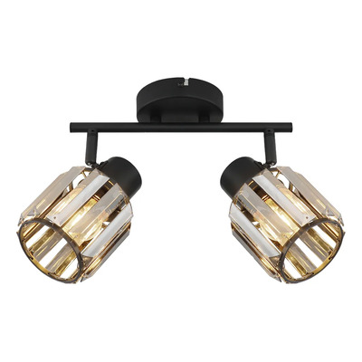 Aplique 2 Luces Negro Cristal Fume Apto Led E27 Mks Negro/crislta Fume