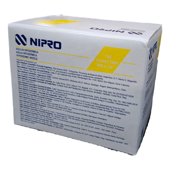 Aguja Hipodermica 30gx 1/2'' Nipro Caja X 100 Unidades