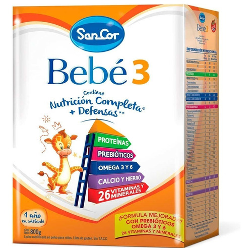 Leche de fórmula en polvo sin TACC Mead Johnson SanCor Bebé 3 en caja de 1 de 800g - 12 meses a 4 años