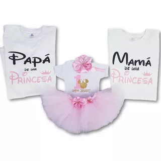 Conjunto Pañalero Tutu Princesa Y Playeras De Papás Princesa