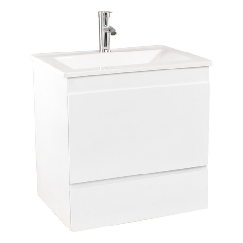Mueble para baño Eka Sanitarios Milan con mesada de 60cm de ancho, 60cm de alto y 46cm de profundidad con bacha y mueble color blanco con un agujero para grifería