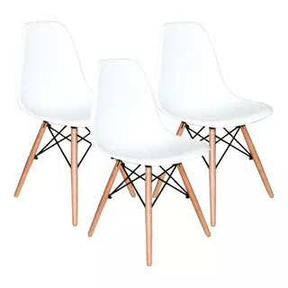 Cadeira De Jantar Henn Decorshop Charles Eames Dkr Eiffel, Estrutura De Cor  Branco, 3 Unidades