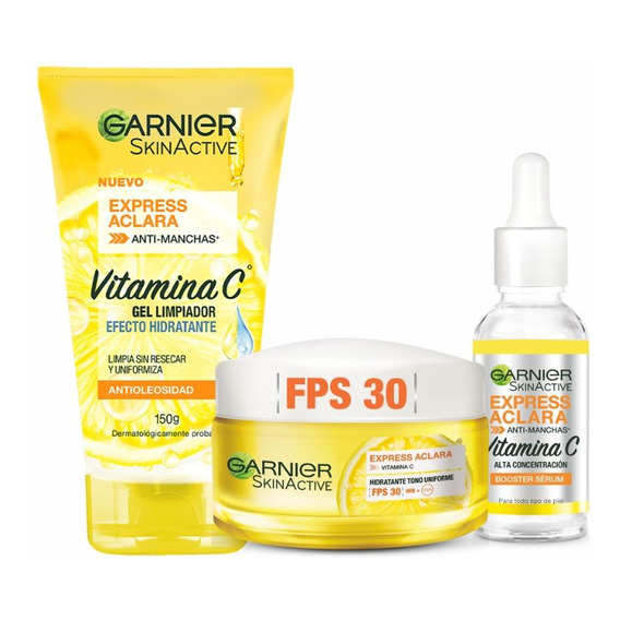 Pack Garnier Express Aclara: Serum + Crema + Gel Limpieza