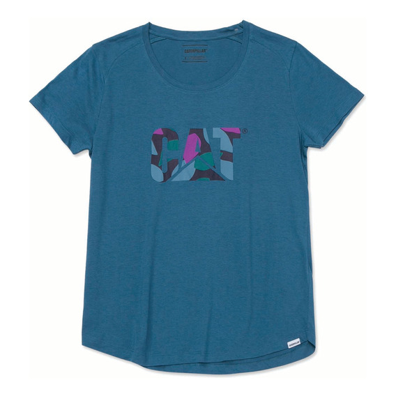 Remera Caterpillar Cat Logo Scoop Neck Real Teal Para Dama