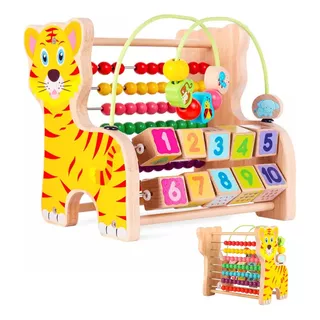 Brinquedo Educativo 3 Anos Madeira Ábaco Montessori Lindo Cor Tigre / Amarelo