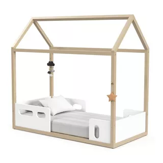 Cama Casita Montessori Infantil Madera Natural Y Laqueado  