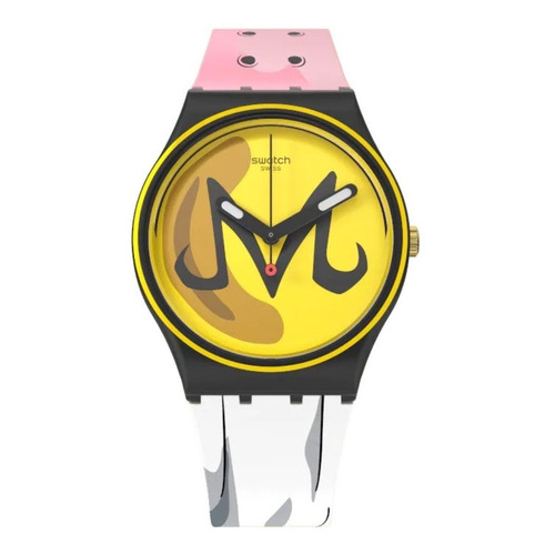 Reloj Swatch Majin Buu X Swatch Dragonball Z Ss Color de la malla ROSA-BLANCO Color del bisel Negro Color del fondo Amarillo