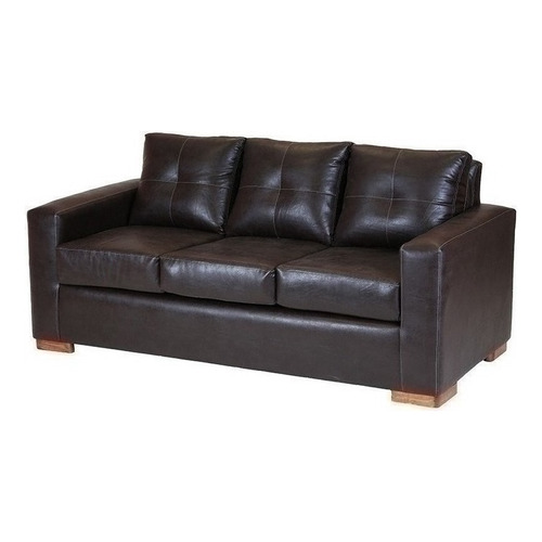 Sofá sofá 3 cuerpos Muebles América Franco de 3 cuerpos color café de cuero ecológico y patas color naranja oscuro de madera