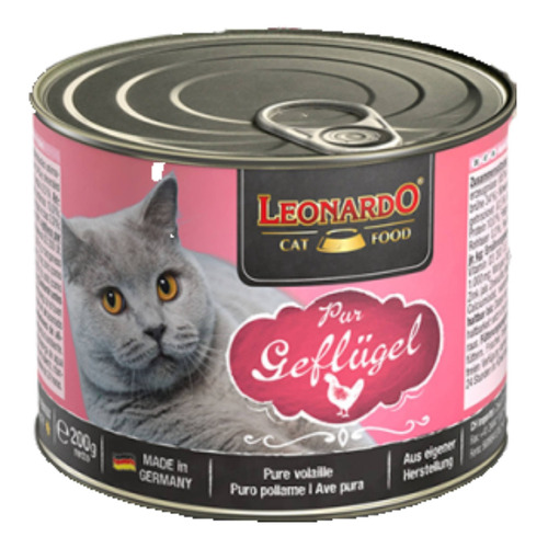 Alimento Leonardo Quality Selection para gato adulto sabor ave en lata de 200g