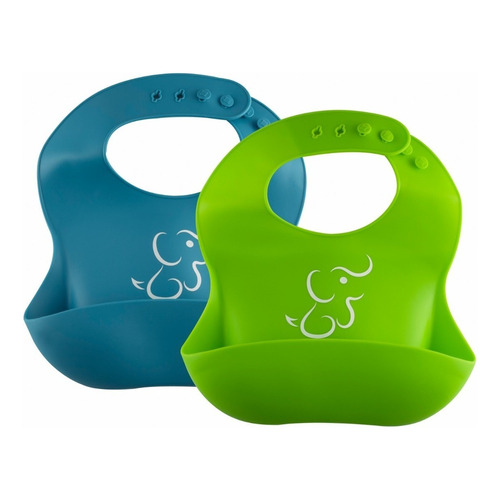 Set 2 Baberos Suaves De Silicón Para Bebé Color Azul Azul-Verde Talla Unitalla