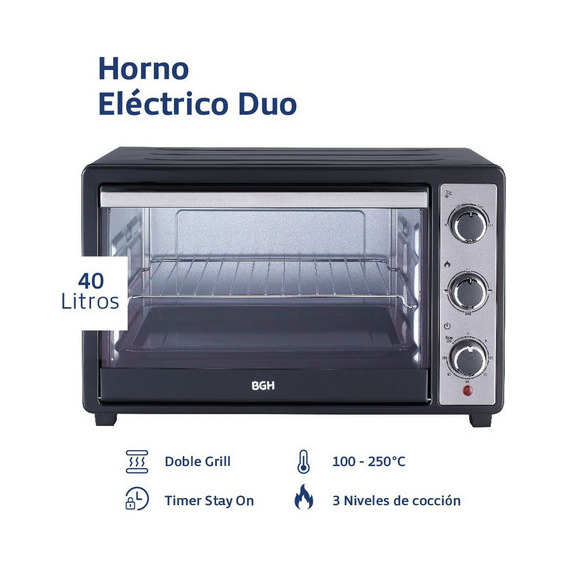 Horno de mesa eléctrico BGH BHE40M23N 40L negro 220V