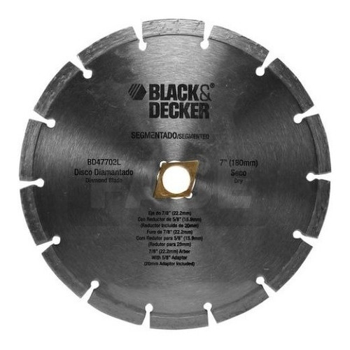 Disco Corte Diamantado Black Decker Segmentado 7´´ Piedras Color Gris