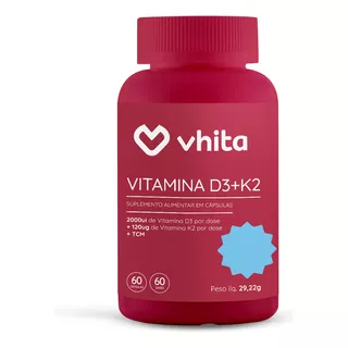 Vitamina D3 2000ui E Vitamina K2 Mk7 Em Cápsula Vhita - 60 Cápsulas