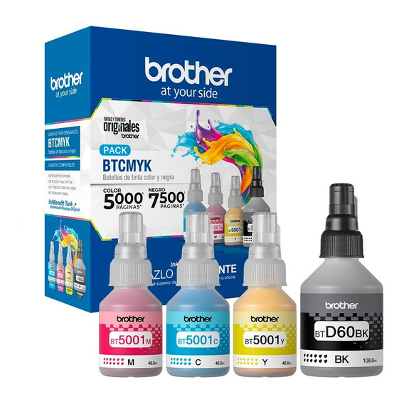 Tinta Brother Btd60 Negro + Bt5001 Color Original Pack 4u