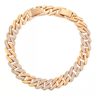 Esclava Oro 18k Lam Diamantada Swarovski 17-19cm Elegante 