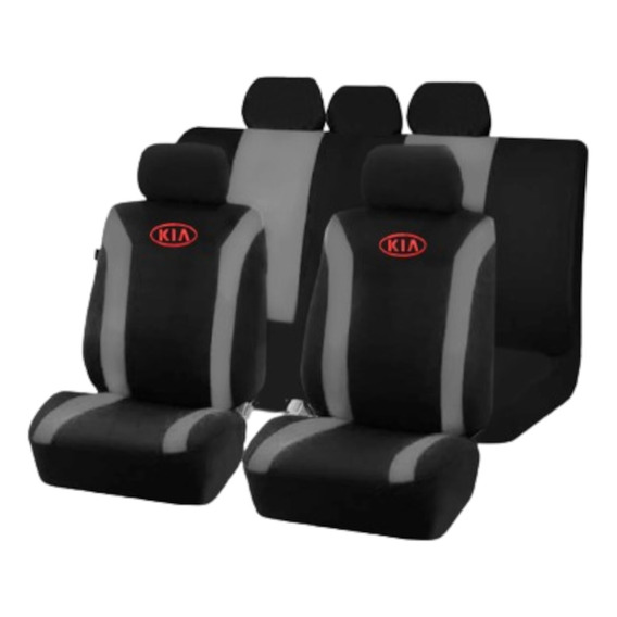 Funda Cubreasiento Tela Negro Con Gris Bordado Logo Kia