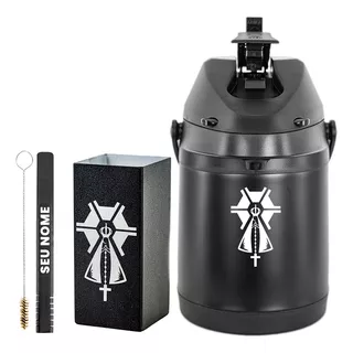 Kit Tereré Copo Bomba Garrafa Térmica Preto 2.5l Na. Senhora