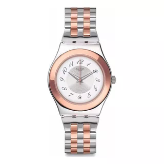 Reloj Swatch Mujer Irony Midimix Yls454g Acero Sumergible Color De La Malla Plateado/rose Color Del Bisel Rosê Color Del Fondo Blanco/plateado