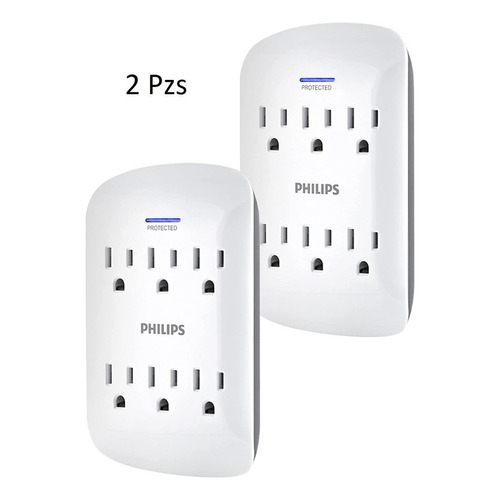 Multicontacto 6 Entradas Con Proteccion Philips 2 Pack Color Blanco