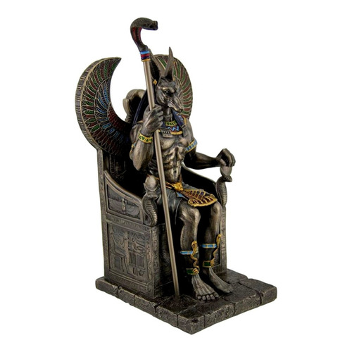 Figura De Anubis Dios Egipcio En Trono Escarabajo Color Bronce