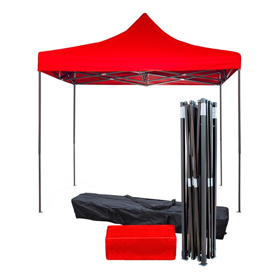 Toldo Carpa Impermeable Plegable Acero 2x2 M Blanco + Bolsa Color Rojo