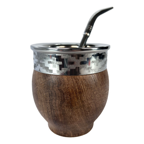 Mate Imperial De Madera Algarrobo Deluxe Virola Guarda Pampa + Bombilla Pico De Loro The Mate Spot