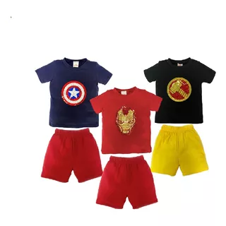 Kit 3 Conjuntos Disney Marvel Iron Man Thor, Capitan America