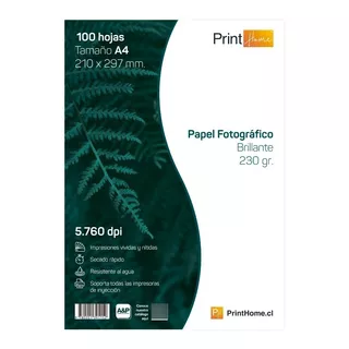 Papel Fotográfico, 230gr Brillante A4x100hj ,printhome