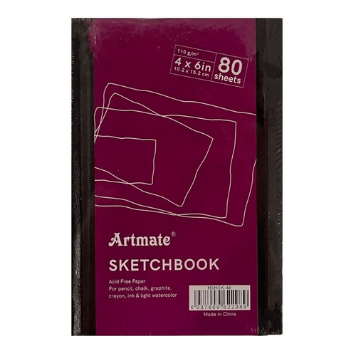 Cuaderno Artmate Sketchbook Boceto 10.2x15.2 Cm 80 Hjs 110gr Color Negro
