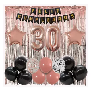 Combo Globos Kit Deco Cumple Fiesta Rosa Gold Y Negro