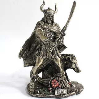 Enfeite Resina Freyr Deus Nórdico 26cm Senhor Dos Elfos Cor Bronze