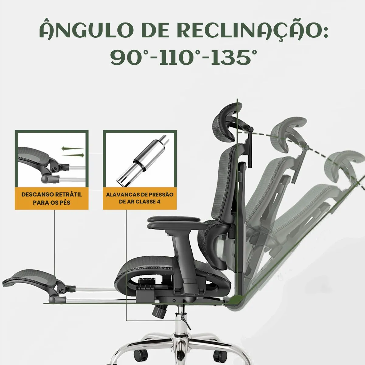 Cadeira De Escritório Ergonômica Mônaco Bt07 Luvinco Malha Respirável Com Suporte Lombar Adaptável Apoio Para Pés Retrátil Encosto Ajustável Seis Posições Cor Preta Suporta 200kg - Imagem 8